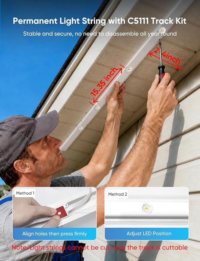 RGBW Permanent Outdoor Lights 300ft, 40ML, with 216 LED Bulbs, White | IP67 Waterproof, 111 Scene Modes, 2700K Warm White, Music Sync, Individual Control, Eave Lights Compatible with Alexa