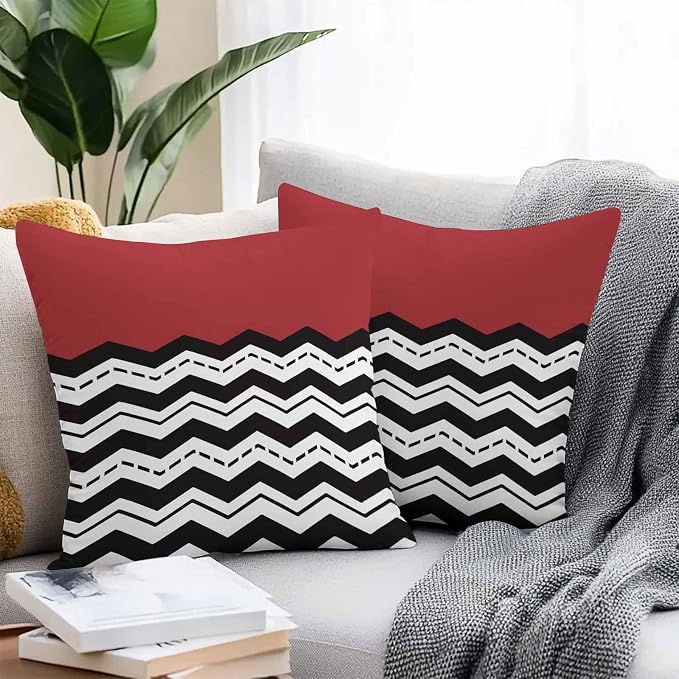 Black Ripple Outdoor Pillow Covers Pack of 2 Black Striped Simple Red Geometric Abstract Waterproof Throw Pillow Covers Decorative Cushion Cases for Patio Garden Tent Balcony Couch 26x26 inch