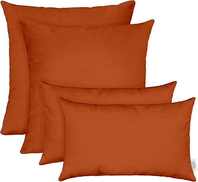 RSH DECOR Sunbrella Lumbar & Square Pillows Set of 4 | 20" x 12" & 17" x 17" | Water & Fade-Resistant Performance Fabric | Outdoor Throw Pillows | Made in USA (Canvas Rust Burnt Orange)