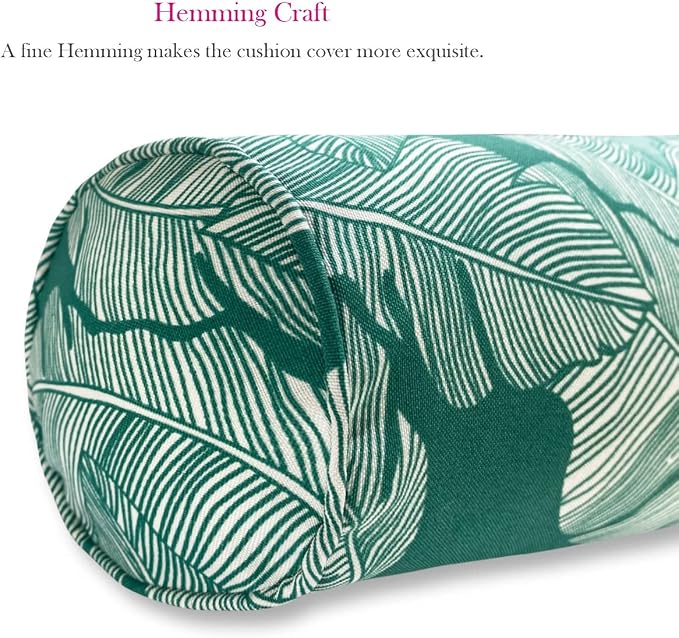 Outdoor Waterproof Decorative Bolster Pillows with Inserts for Patio Furniture, 20x6 Inch Fade Resistant Patio Garden Neck Roll Cushions for Couch Bed Sofa, Leaves Green