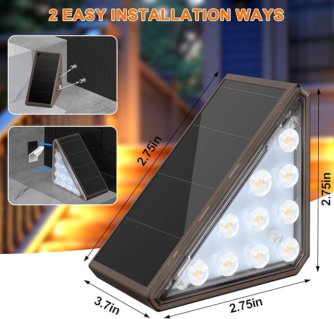 AUDLES Solar Stair Lights, 8 Pack Warm White Step Lights Outdoor Waterproof | LED Solar Deck Light for Outside, IP67-WATERPROOF Light Decor for Stair, Front Step, Front Porch, Patio and Backyard(Brown)