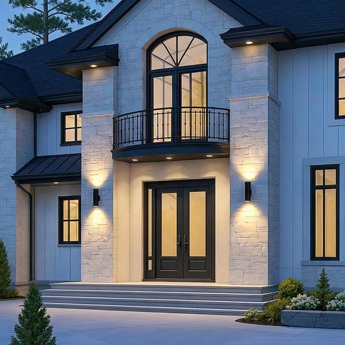 LEONLITE 2-Pack 18" Outdoor Cylinder Wall Light, Up and Down, E26 Base | Modern Porch Patio Lights, Waterproof Wall Sconce, Exterior Light Fixture Wall Mount, Aluminum, Matte Black, ETL Listed