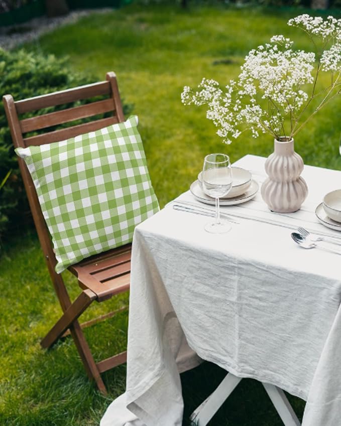 Outdoor Waterproof Throw Pillows Green White Gingham Check Patio Pillows Pack of 2,Decorative Pillow Covers with Insert,Pillow Cushion Case for Indoor Garden Couch Sofa Pastoral Buffalo Plaid