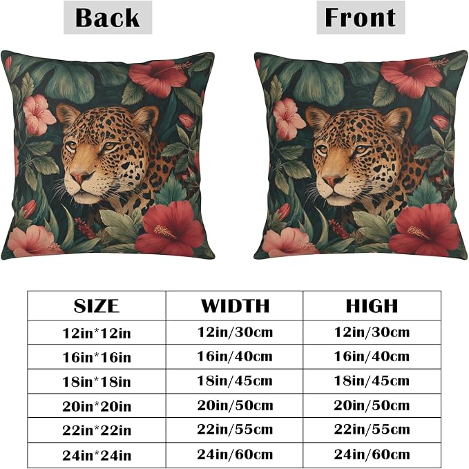 Tropical Leopard Floral Pillow Covers Hawaiian Monstera Leaves Hibiscus Flower Throw Pillow Covers 20x20 Set of 2 Summer Jungle Cheetah Pillow Cases for Sofa Couch Home Decor