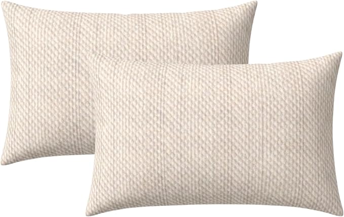 RSH DECOR: Sunbrella Lumbar Throw Pillows Set of 2 | 20" x 12" | Water and Fade-Resistant Fabric | Outdoor Pillow Covers with Down-Alternative Inserts | Made in USA (Cozy Quilt Bright White)