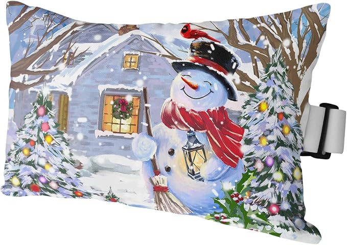 Outdoor Pillows Covers with Inserts Christmas Snowman Winter Snow Bird Waterproof Recliner Pillow with Adjustable Strap Throw Pillows for Patio Furniture Pool Lounge Chair, 11x16 inch, 1PCS