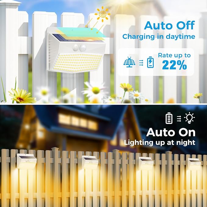 16 Packs Solar Outdoor Lights Motion Sensor Solar Security Lights Waterproof with 3 Lighting Modes Solar Powered Wall Lights Outside for Garden Fence Yard Deck, Warm White