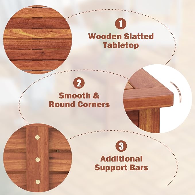 HAPPYGRILL Wood Outdoor Side Table Set of 2, Patio Square End Table, Sturdy Acacia Wood Coffee Table for Porch, Poolside, Backyard, Garden, Balcony, Living Room