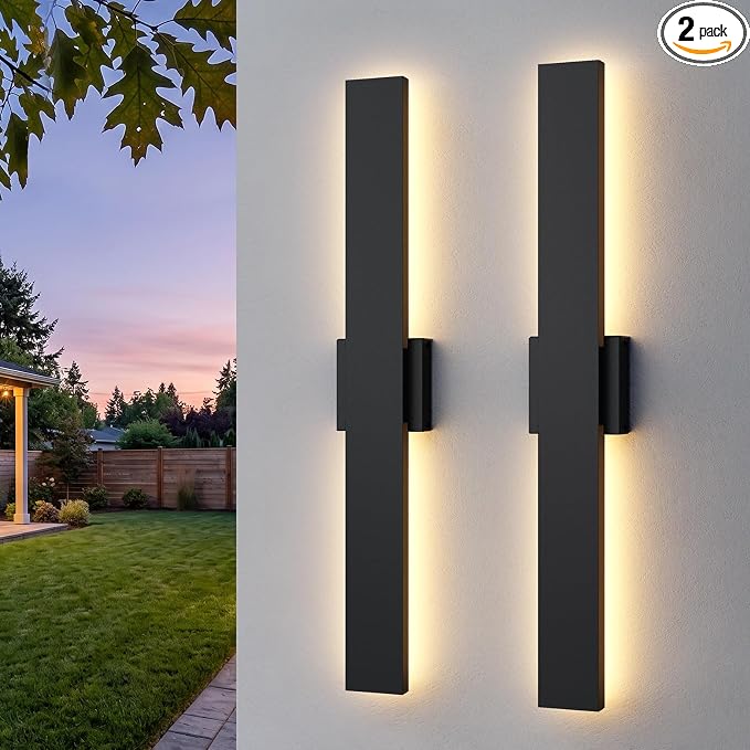 2 Pack LED Outdoor Wall Sconce Dimmable, 3000K 4500K 6000K, 31.5" Modern Black Linear Exterior Lighting Fixtures, IP65 Waterproof Outside Lights for Entrance, Hallway, Garage, Porch