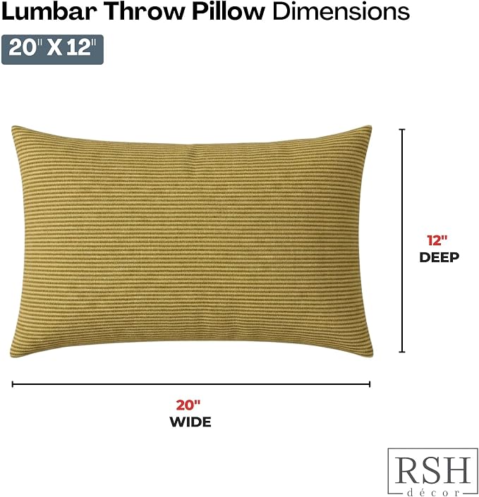 RSH DECOR: Lumbar Throw Pillows Set of 2 | 20” x 12" | All-Weather Spun Fabric | Water and Fade-Resistant | Outdoor Support Pillows for Patio Furniture | Made in USA (Luca Rib Pecan)