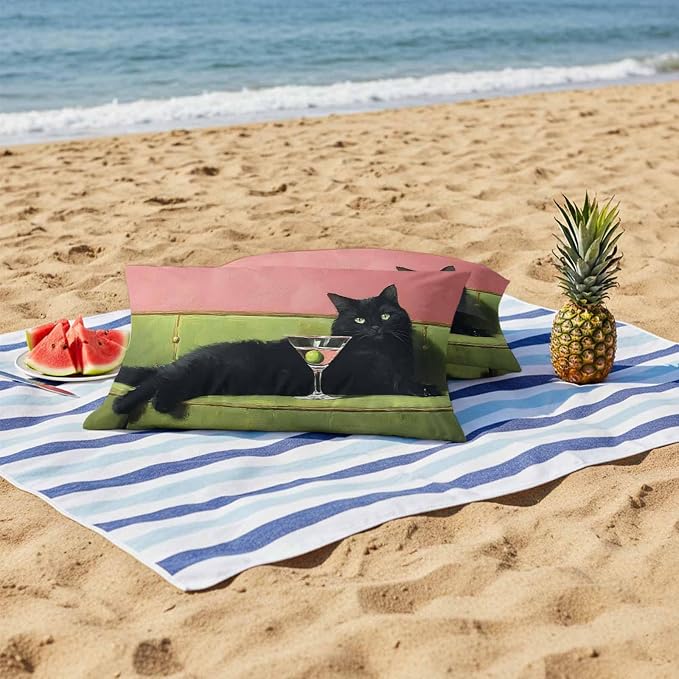 Funny Cat Outdoor Pillow Covers 20x12 Inch Lumbar Pillow Covers Set of 2 Waterproof Decorative Throw Pillow Cases Vintage Wine Animals Green Pink Cushion Covers for Patio Furniture Garden Couch