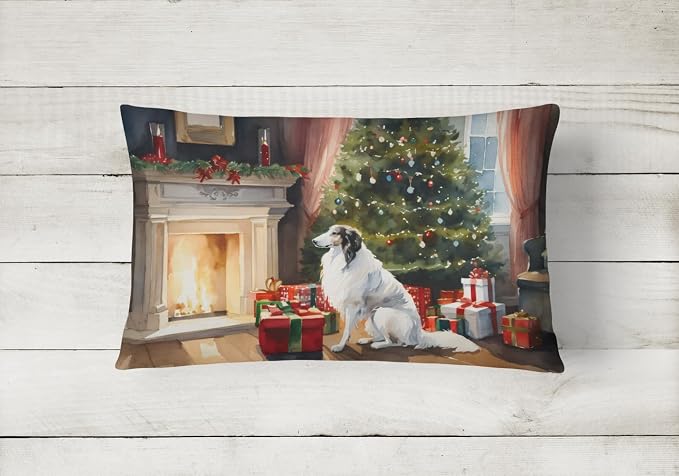 Caroline's Treasures DAC2617PW1216 Borzoi Cozy Christmas Throw Pillow Machine Washable, Indoor Outdoor Decorative Pillow for Couch, Bed or Patio, 12HX16W