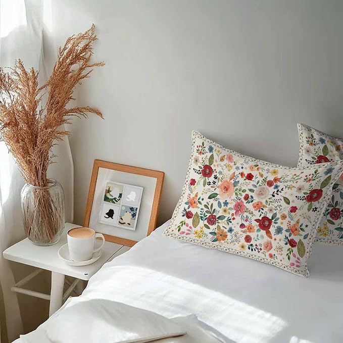 Vandarllin Outdoor Throw Pillows Covers 20x12 inch Set of 2 Waterproof Beige Floral Decorative Zippered Cushion Covers for Patio Furniture, Farmhouse Vintage Flower Lumbar Pillowcases