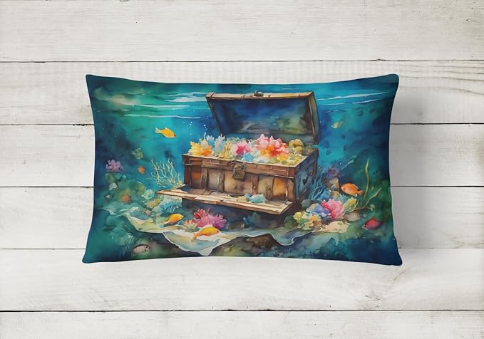 Caroline's Treasures DAC2838PW1216 Treasure Chest Throw Pillow Machine Washable, Indoor Outdoor Decorative Pillow for Couch, Bed or Patio, 12HX16W