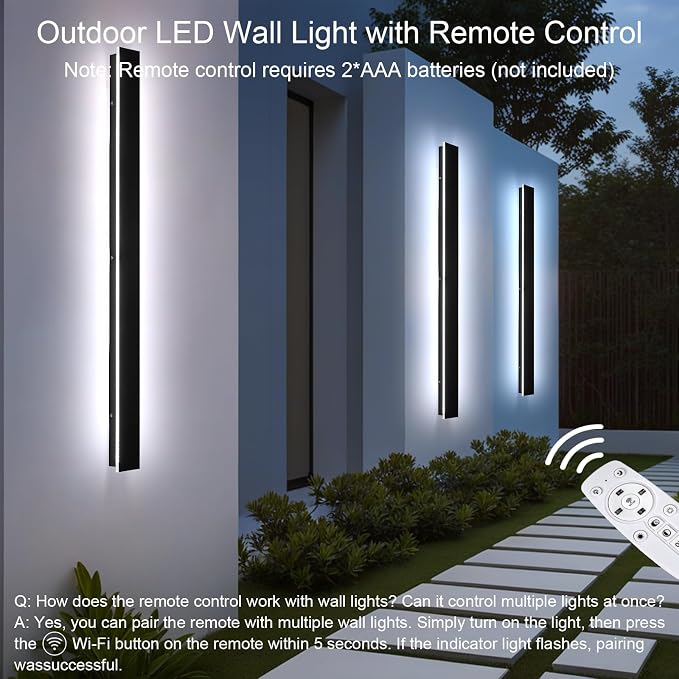 Modern Outdoor Wall Lights - 2pack 47.3inch Dimmable Black Exterior Light Fixtures Wall, Porch Lights Outdoor Wall Sconce, Patio Long Strip Wall Light Fixtur Outside for Garage, House(4.72 Inch Wide)
