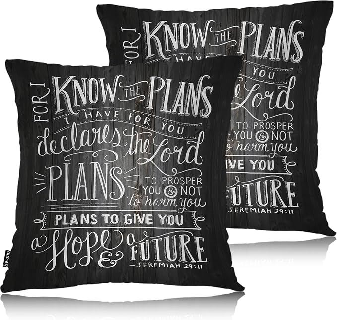 Swono Bible Verse Home Decorative Throw Pillows Covers, Holy Bible Set of 2 Pillow Case for Livingroom Bedroom, Boho Pillow Cushion Covers for Man Woman 18"X18", for I Know The Plan I Have for You