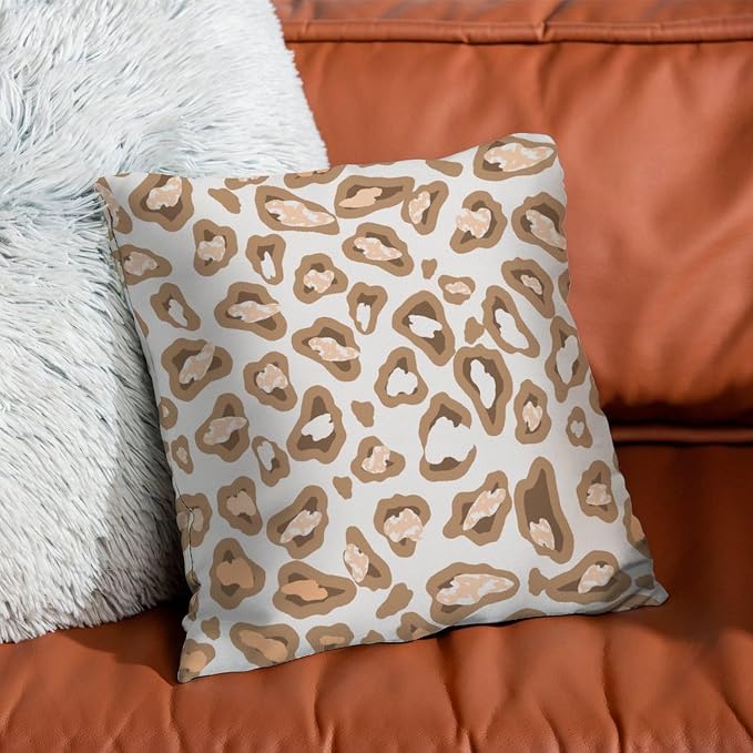 Chinoiserie Cheetah Print Pillow Cover Light Brown and Light Gray Throw Pillow Cover Rustic Outdoor Waterproof Decorative Pillow Cover for Patio Tent Couch 22x22 in