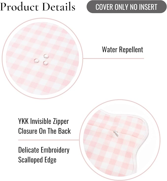 Hofdeco Premium Grandmillennial Patio Indoor Outdoor Throw Pillow Cover Only, 20"x20" Water Repellent for Backyard, Couch, Poolside, Blush Pink Print Gingham
