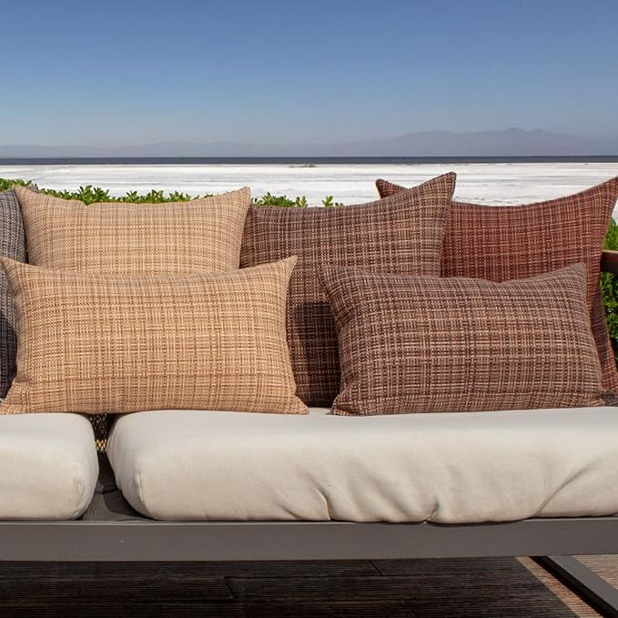Kevin Textile Outdoor Waterproof 14"x24" Lumbar Pillow Covers 2 Pack Coffee | Water Resistant, Faux Linen Yarn-dyed, Woven Texture Throw Pillow Covers for Tent Patio Garden Couch Sofa