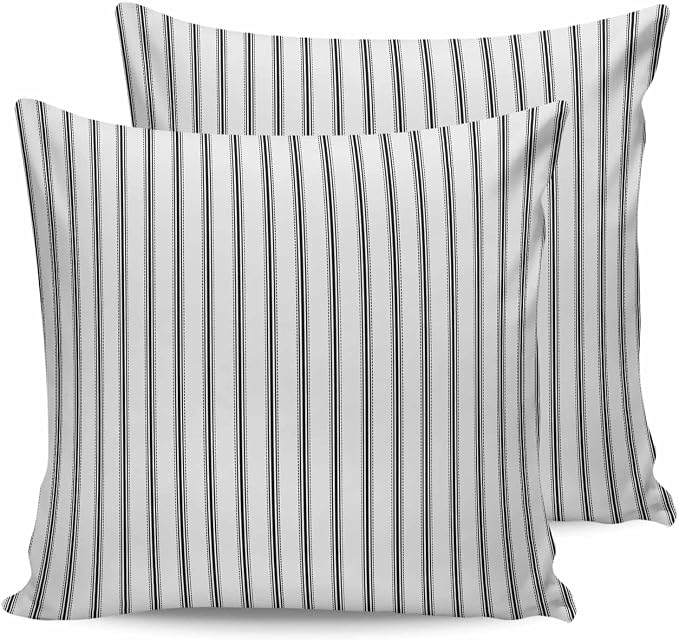 Outdoor Waterproof Throw Pillow Covers Set of 2 Black Stripe Pillowcases 24x24 Inches Vertical Striped Patio Decorative Pillows Cushion Case Patio Pillows for Couch Bed Chair Garden