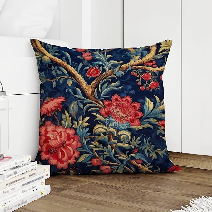 Navy Blue Floral Botanical Throw Pillow Covers Burgundy Gold Olive Pillow Covers 26x26 INAbstract Accent Decorative Cushion Cases Home Decor for Patio Tent Couch