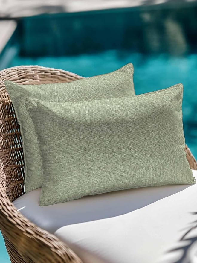 Outdoor Waterproof Throw Pillows Vintage Sage Green Linen Style Patio Pillows Pack of 2,Decorative Pillow Covers with Insert,Pillow Cushion Case for Garden Couch Sofa Country Pastoral Solid Color