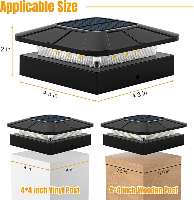 4x4 Solar Fence Post Cap Lights Outdoor Waterproof, 8 Pack | IP65, 3 Modes Auto On/Off,Deck, Garden, Patio, Deck, Backyard, Porch, Sidewalk