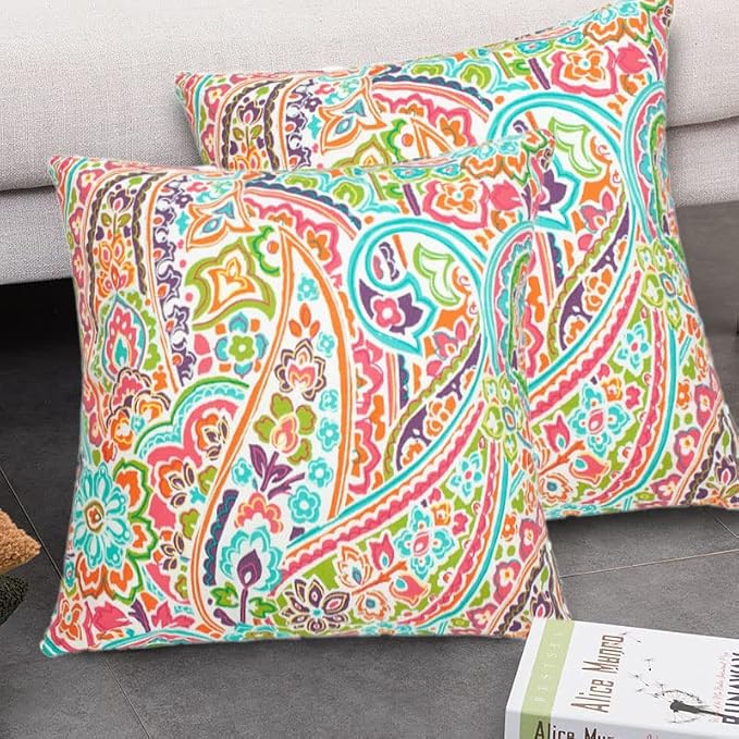 Outdoor Throw Pillows with Insert 18x18 Inch Pack of 2-Melora Paisley | Decorative Throw Pillows with Inserts, Water-Repellent, Square Pillows for Bed, Couch, Sofa and Patio Furniture