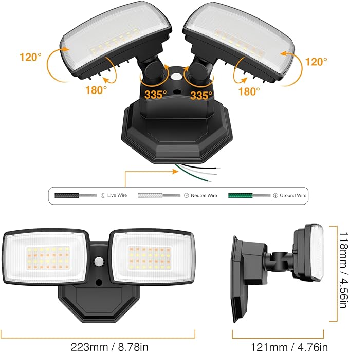 Onforu 3CCT Outdoor Flood Lights, 32W Hardwired Security Light, Yard, Porch | 3200LM Switch Controlled LED Floodlights, 2700K/4000K/6500K, 2 Adjustable Heads, IP65 Waterproof, Garage, Patio, Corner, Eave