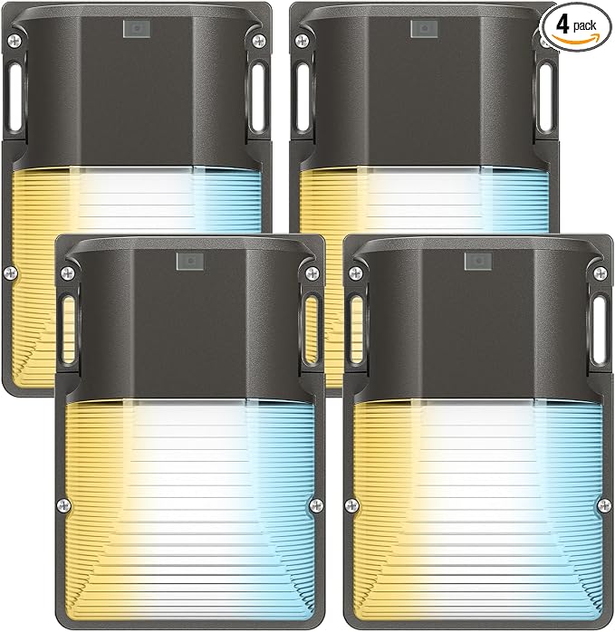 CINOTON 30W LED Wall Pack Light, 3CCT 3600LM, Dusk to Dawn Sensor, 4 Pack | 120Vac, IP65 Waterproof, 3CCT 3600LM, Hardwired Installation, Pre-punched Design, UL Listed, Garage and Porch Security Use