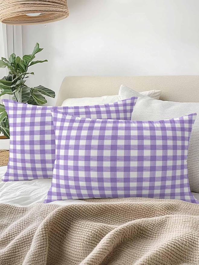Outdoor Waterproof Throw Pillows Purple White Checkered Plaid Patio Pillows,Decorative Pillow Covers with Insert,Pillow Cushion Case for Garden Couch Sofa Gradient Buffalo Check