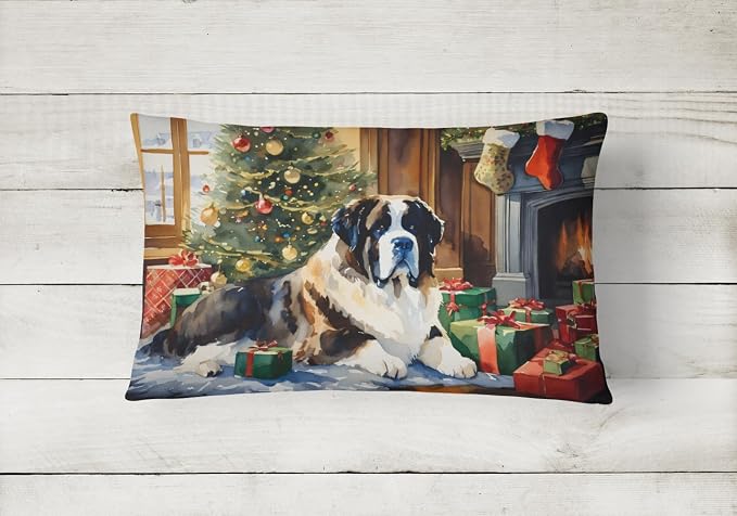 Caroline's Treasures DAC2737PW1216 Saint Bernard Cozy Christmas Throw Pillow Machine Washable, Indoor Outdoor Decorative Pillow for Couch, Bed or Patio, 12HX16W