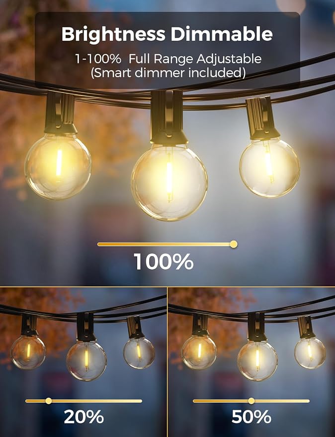 XMCOSY+ Smart Outdoor String Lights, 150Ft G40 Globe Patio Lights with 75 LED Bulbs, WiFi & APP Control, Work with Alexa, Extendable Waterproof Dimmable LED String Lights for Outside, Porch, Cafe | Smart WiFi APP control compatible with Alexa, globe bu...
