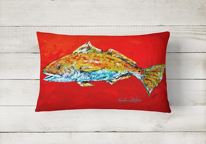 Caroline's Treasures MW1111PW1216 Fish - Red Fish Red Head Canvas Fabric Decorative Pillow Machine Washable, Indoor Outdoor Decorative Pillow for Couch, Bed or Patio, 12HX16W