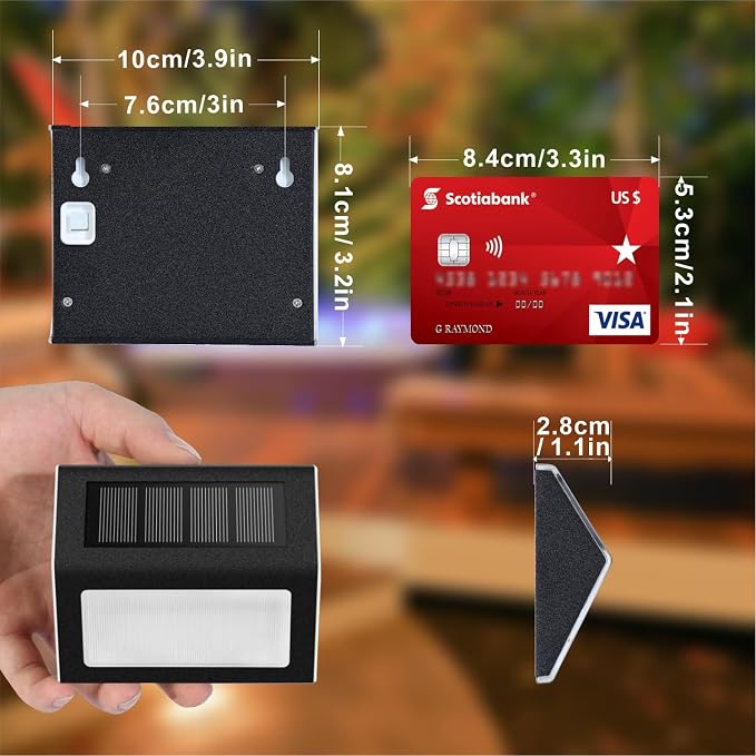 Solar Lights for Steps Decks Pathway Yard Stairs Fences, LED lamp, Rainproof, Black Metal Housing, 2 Pack(Warm Light) | Soft warm non-glare LED lamp, sturdy stainless steel casing with black coating, for deck, step, fence, pathway, Rainproof