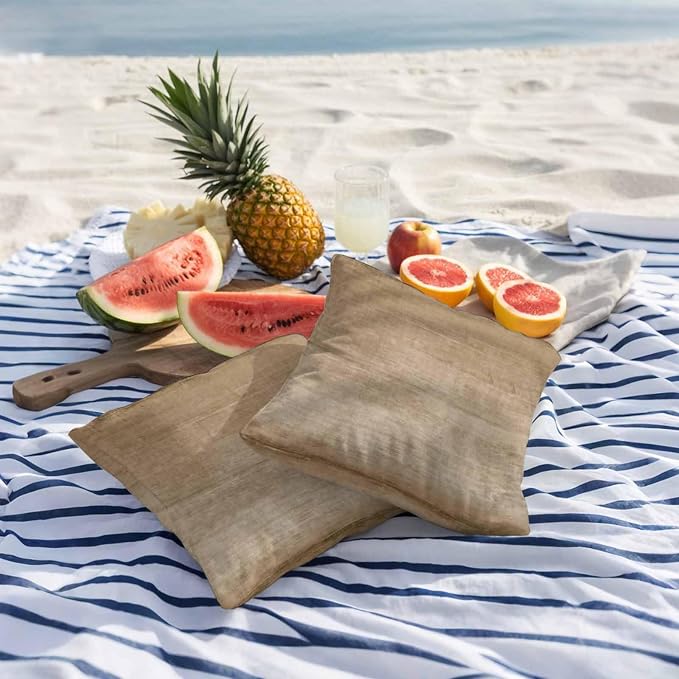 Vandarllin Outdoor Throw Pillows Covers 20x20 inch Set of 2 Waterproof Beige Linen Decorative Zippered Cushion Covers for Patio Furniture, Solid Color Texture Lumbar Pillowcases