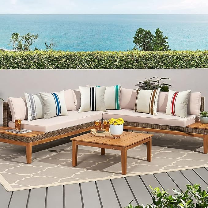 OTOSTAR Pack of 2 Outdoor Waterproof Decorative Pillow Covers 18x18 Inch Linen Geometry Pillowcases Cushion Case Garden Throw Pillow Covers Pillows Shell for Patio Furniture Couch Tent Balcony (Black)