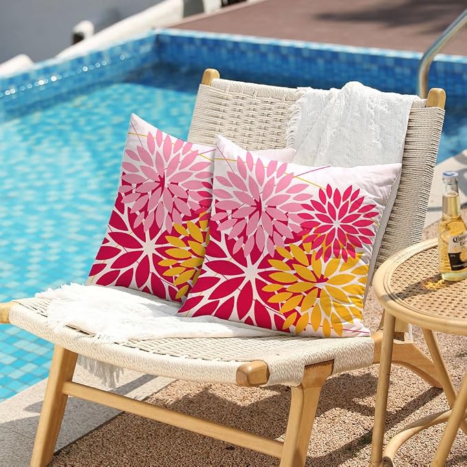 DFXSZ Pack of 2 Outdoor Waterproof Throw Pillow Covers 20x20 DarkLight Pink | Polyester Spring Summer Valentines Floral Decorative Cushion Cases(NO INSERT),For Couch Patio Funiture Garden Home Decor