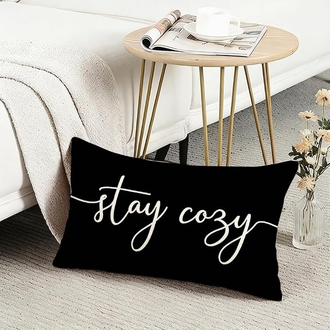 RABUSOFA Black Outdoor Pillow Covers 12x20 Waterproof Stay Cozy Decoration | Outdoor Patio Decoration, Waterproof & Durable Fabric, Machine Washable, Invisible Zipper, Not Insert