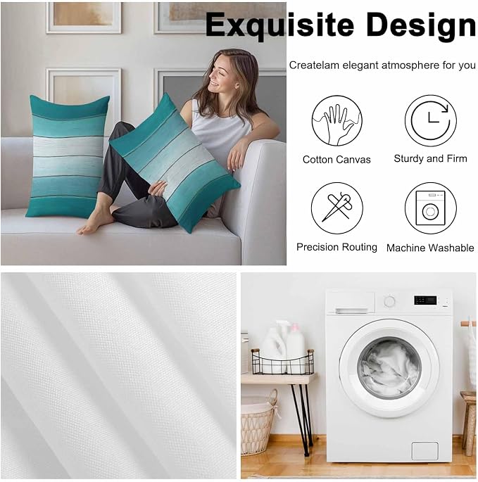 Lumbar Pillow Covers 20x12 Inch Set of 2, Aqua Ombre Waterproof Outdoor Cushion Covers, Vintage Country Wooden Decorative Pillowcases for Couch, Sofa, Bed, Garden, Patio