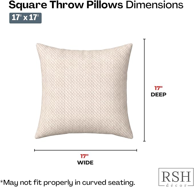 RSH DECOR: Sunbrella Square Throw Pillows Set of 4 | 17" x 17" | Water and Fade-Resistant Fabric | Outdoor Pillow Covers with Down-Alternative Inserts | Made in USA (Cozy Quilt Bright White)