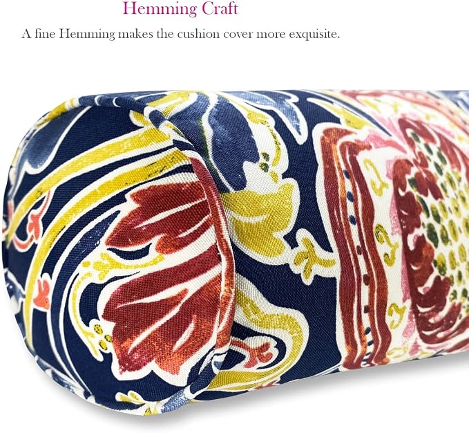 Pack of 2 Outdoor Waterproof Decorative Bolster Pillows with Inserts for Patio Furniture, 20x6 Inch Fade Resistant Patio Garden Bolster Cushions for Couch Bed Sofa, Jacobean Navy