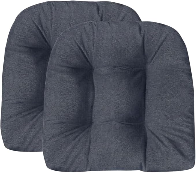 RSH DECOR: Sunbrella Tufted Wicker U-Shape Cushions Set of 2 | 19” x 19” | Outdoor Seat Cushions for Patio Furniture| Crafted with Sunbrella Performance Fabric | Made in USA (Sancy Denim)