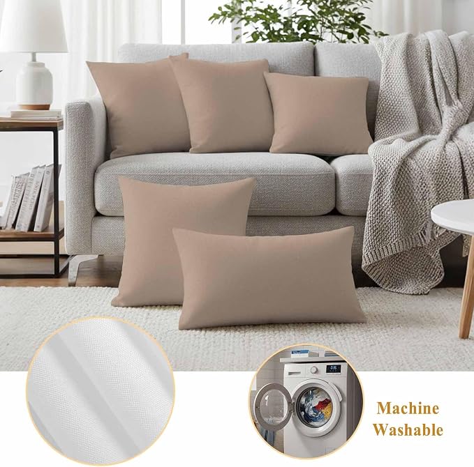 Outdoor Pillow Covers 16 x 16 Inches, Beige Solid Color Waterproof Throw Pillow Cover Set of 2, Aesthetics Contemporary Luxury Decorative Square Cushion Covers for Patio/Couch/Garden