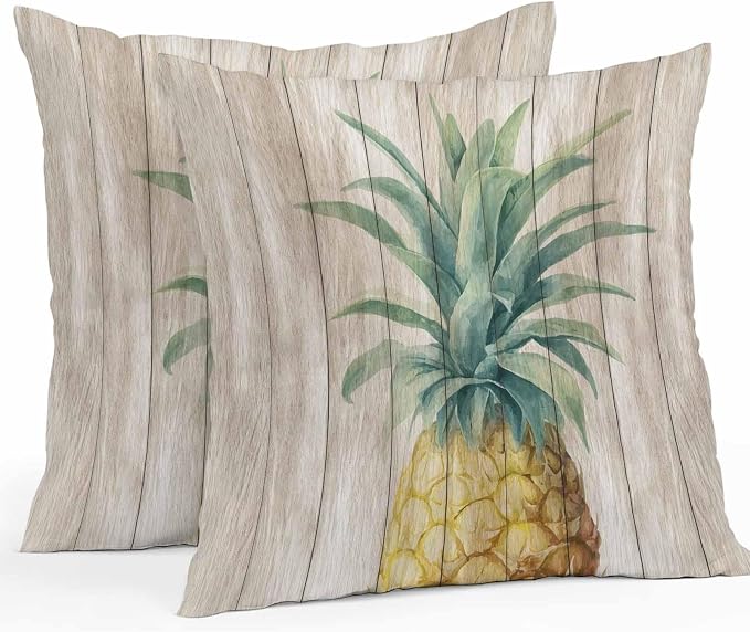 Vandarllin Outdoor Throw Pillows Covers 26x26 inch Set of 2 Waterproof Pineapple Decorative Zippered Cushion Covers for Patio Furniture, Summer Tropical Fruit Wood Lumbar Pillowcases