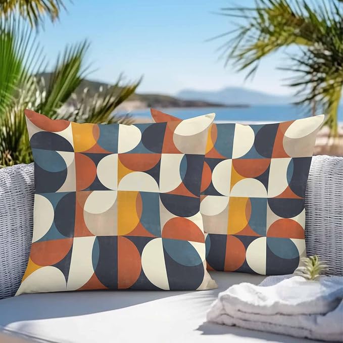 Vandarllin Outdoor Throw Pillows Covers 20x20 inch Set of 2 Waterproof Mid Century Geometric Decorative Zippered Cushion Covers for Patio Furniture, Abstract Modern Lumbar Pillowcases
