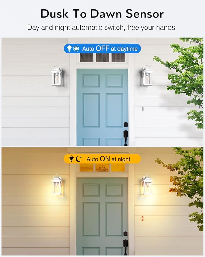VIANIS White Porch Lights Outdoor, Aluminum Dusk to Dawn Outdoor Lighting | Light Sensor, Front Porch Light, Modern Exterior Lighting Fixtures, Waterproof Outdoor Wall Sconce Lantern for Garage, Patio