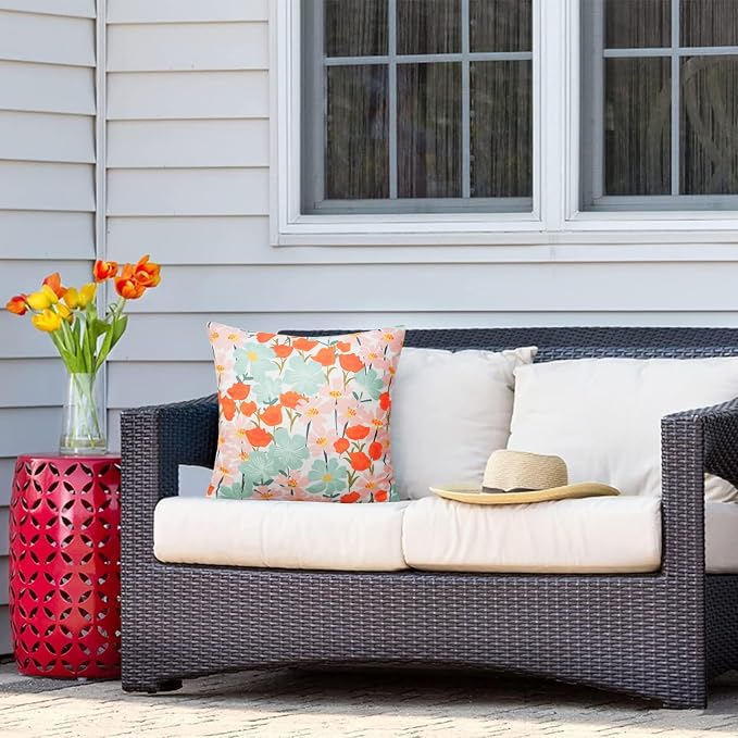 Pyonic Pack of 2 Outdoor Pillows Cover 18X18 inch Floral Waterproof Outdoor Throw Pillow Covers for Patio Furniture Porch
