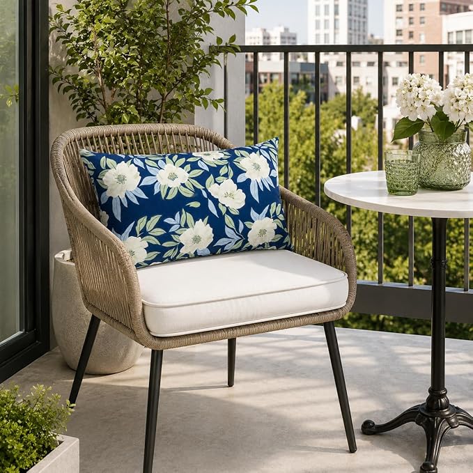 Pack of 2 Patio Lumbar Pillows 12"x20" | Fade Resistant Outdoor Waterproof Lumbar Pillow with Inners Decorative Garden Lumbar Cushions for Home Patio Terrace Sofa