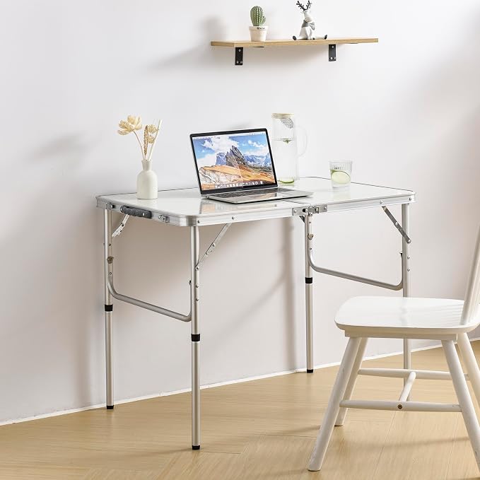 YUFIFAIRY Aluminum Camp Table, Folding Table Portable,Lightweight,Foldable with 2 Adjustable Height, Indoor Outdoor Table for Cooking, Picnic, 2 Heights, 36''L x24''W